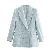 Za 2021 kobiet marynarkę tweedowy blezer kobiet kurtka Femme Plaszcz Wiosenny Damski Sobrecamisa Cuadros Plaid kratkę marynarka 3